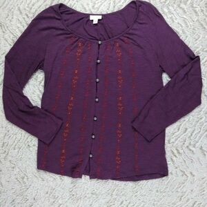 J. JILL Purple Embroidered Modal Top